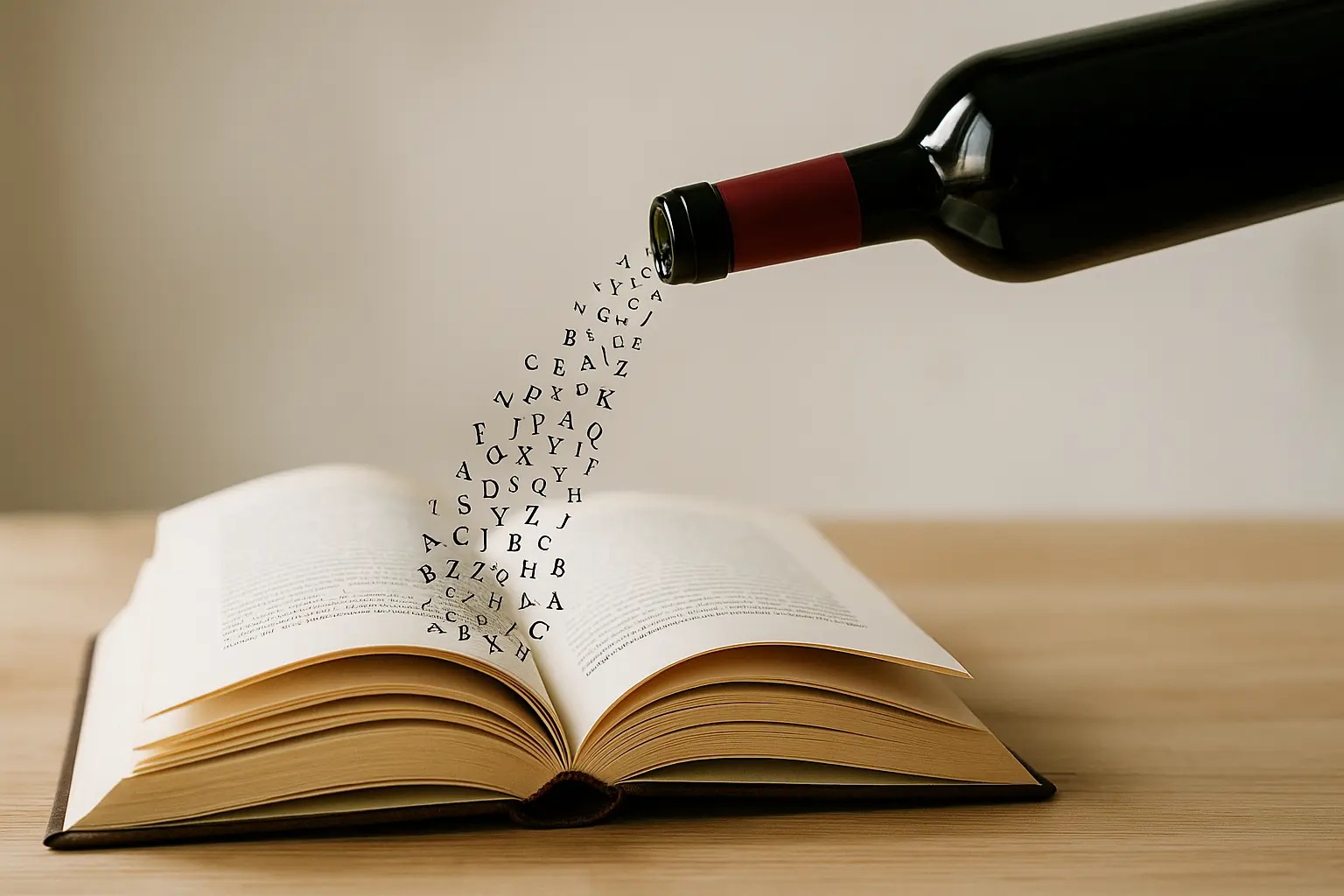 Botella de vino sirviendo letras